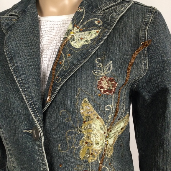Vintage SIDE STREET Butterfly Motif Denim Jacket - Picture 3 of 9